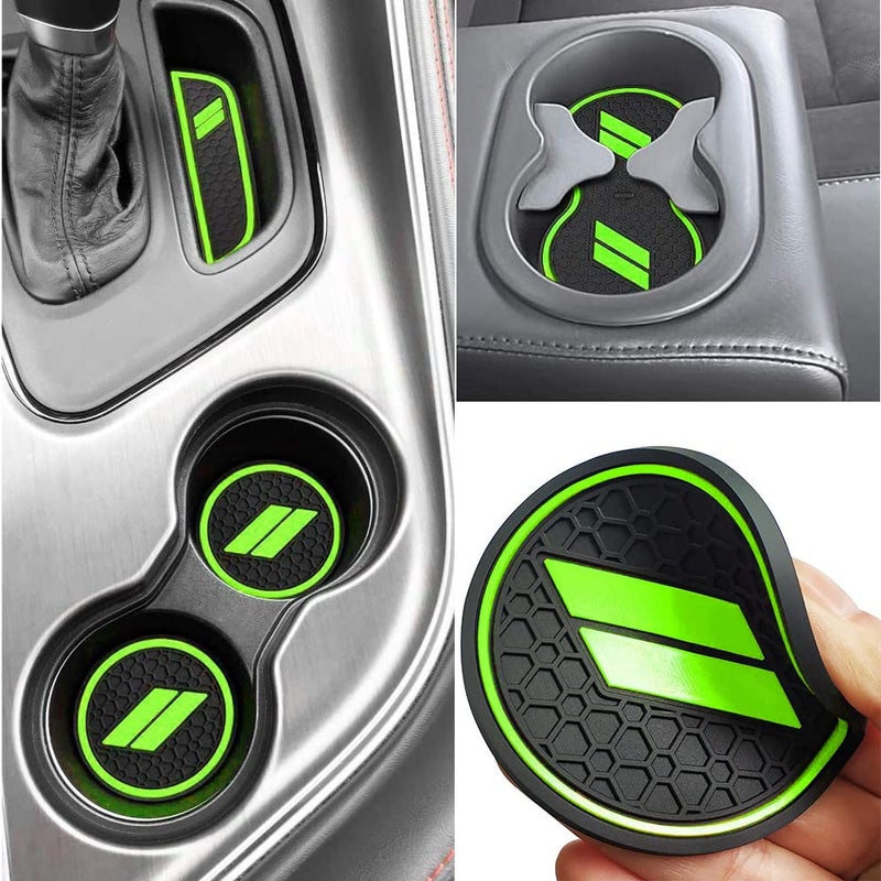 Auprite Anti Dust Mats for Dodge Challenger Accessories 2015 2016 2017 2018 2019 2020 2021 2022 2023,Custom Fits Cup Holder Liners Mats Door Pocket Center Console Liners, 11pcs/kit (Green) - Image 1